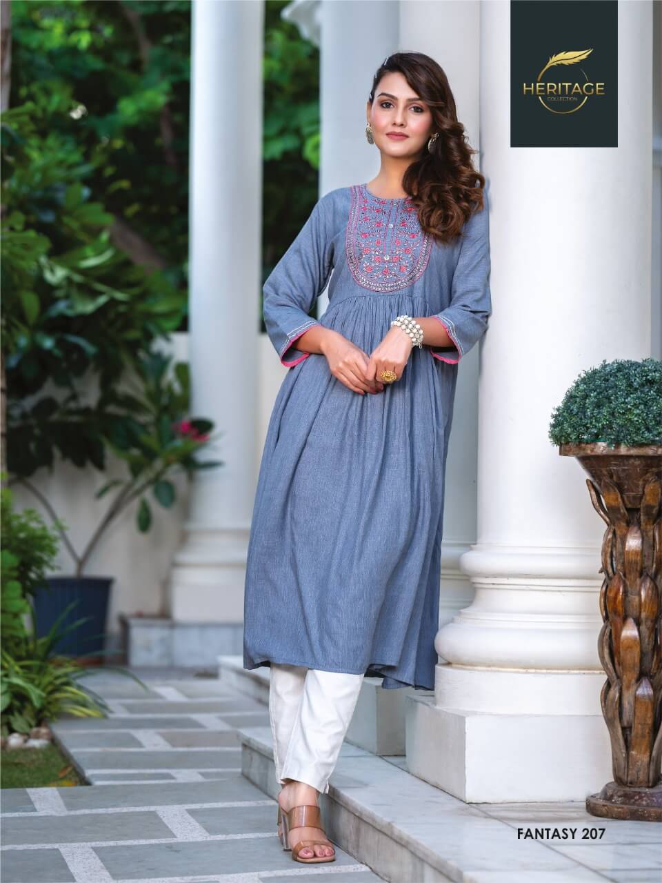 Heritage Fantasy 2 Ethnic Wear Wholesale Embroidery Kurtis Catalog
